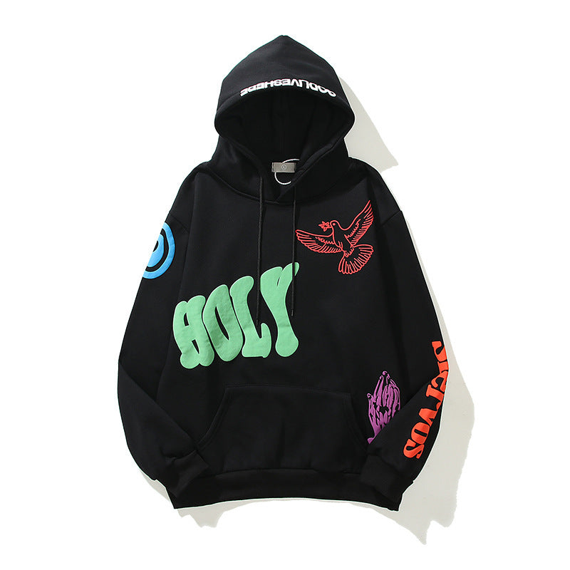 High Street Three-dimensional Foam Graffiti Printed Hoodie In Autumn And Winter