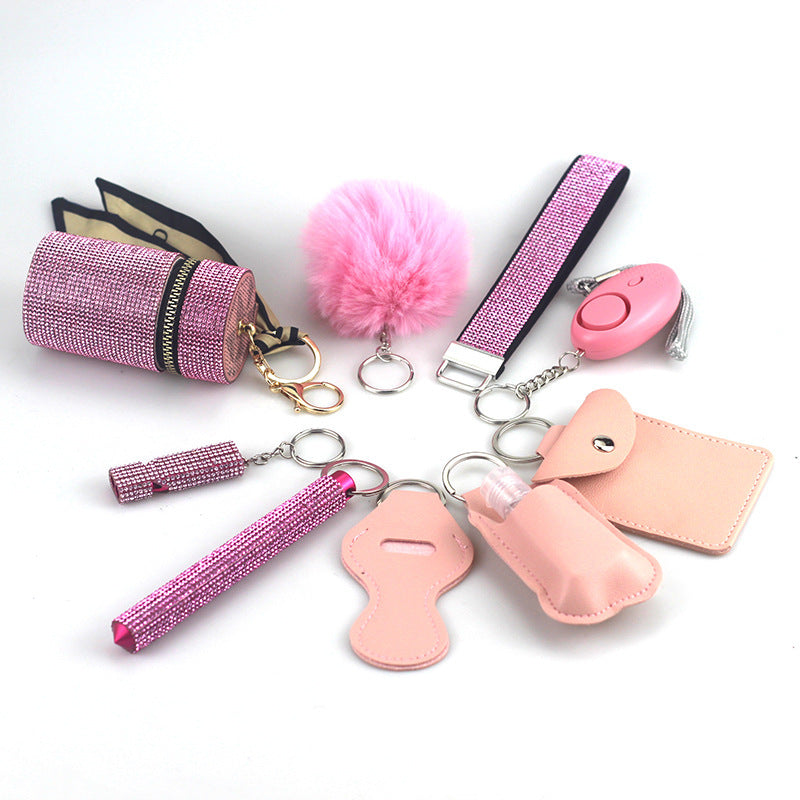 Outdoor Self-defense Flashlight Alarm 10-piece Set Keychain