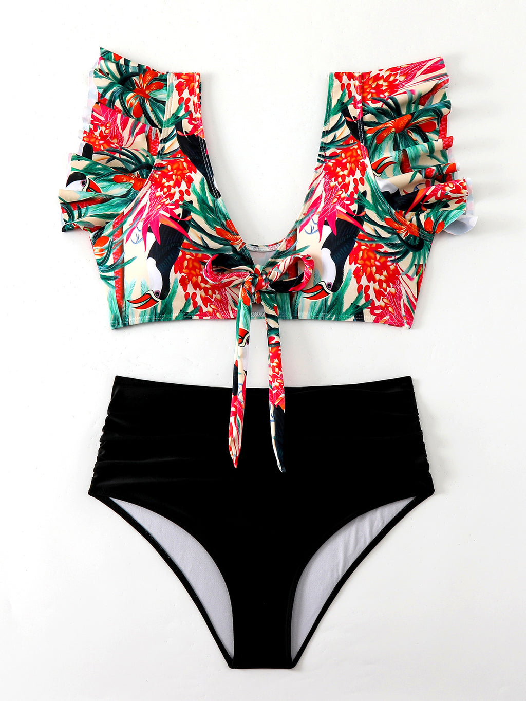 Flounced Split Swimsuit Bikini European And American Sexy High Waist