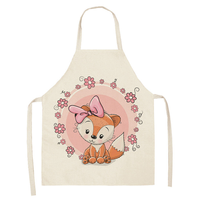 Kawaii Rainbow Fox Printed Cotton Linen Kitchen Apron