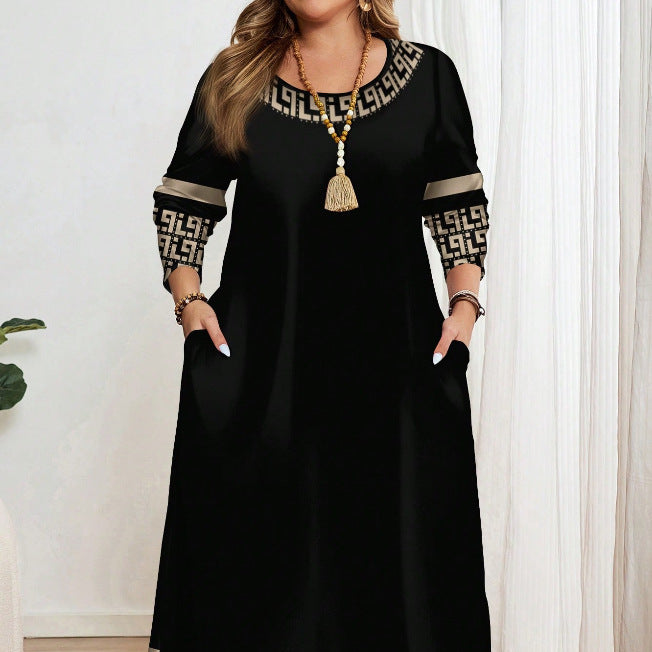 Comfortable Round Neck Fashion Elegant Contrast Color Short Sleeve Dress