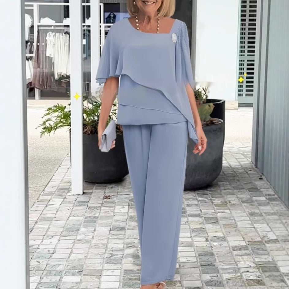 Chiffon Slimming Wide-leg Pants Two-piece Set