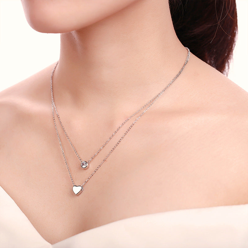 Women's Loving Heart Zircon Multi-layer Twin Necklace