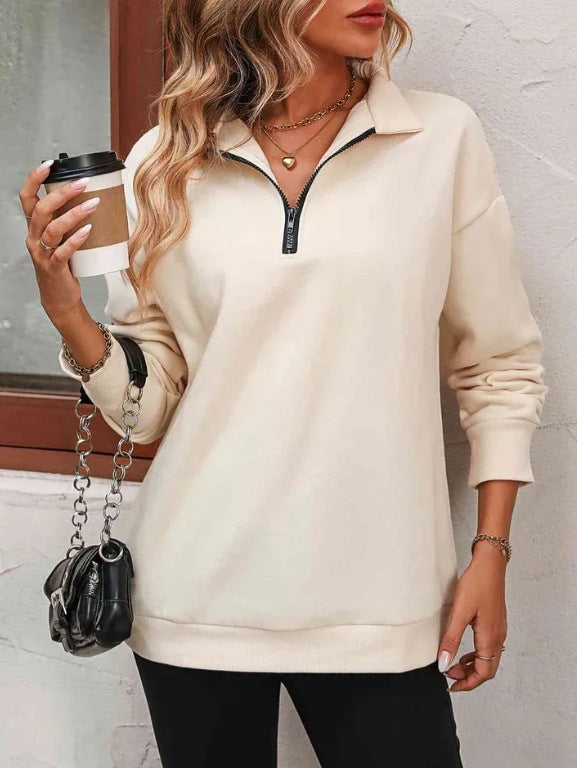 Women's Fashion Half Long-sleeve Zipper Sweatshirt Fashion Pullover