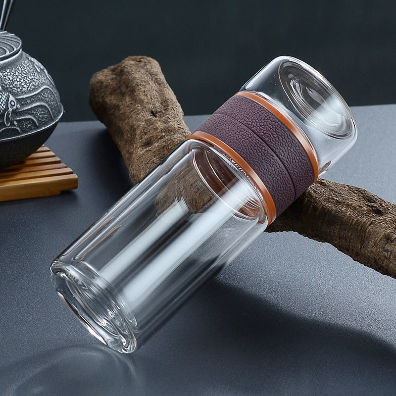 Tea And Water Separation Double Layer Glass Cup