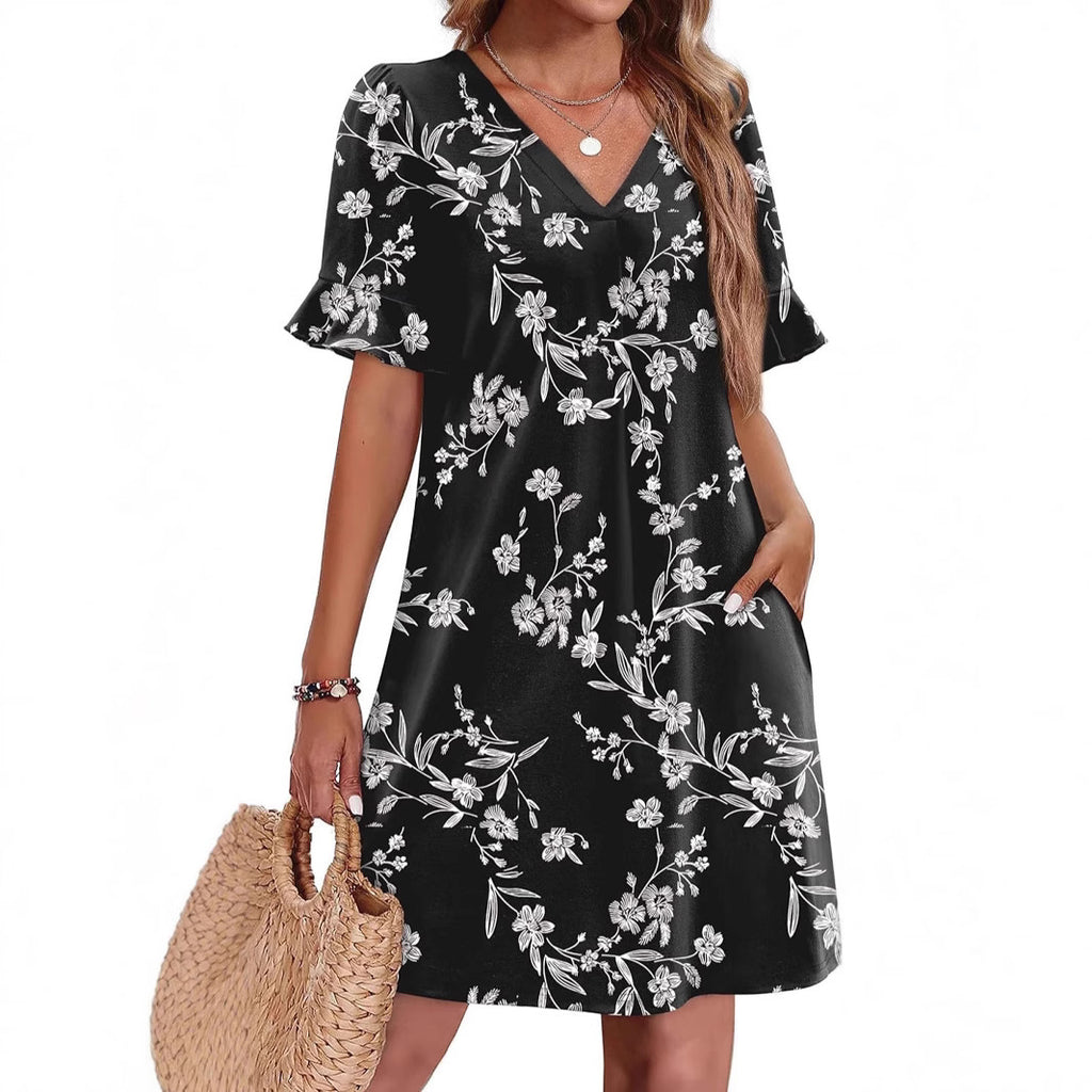 Women's V-neck Vacation Elegant Ruffled Dress With Pockets