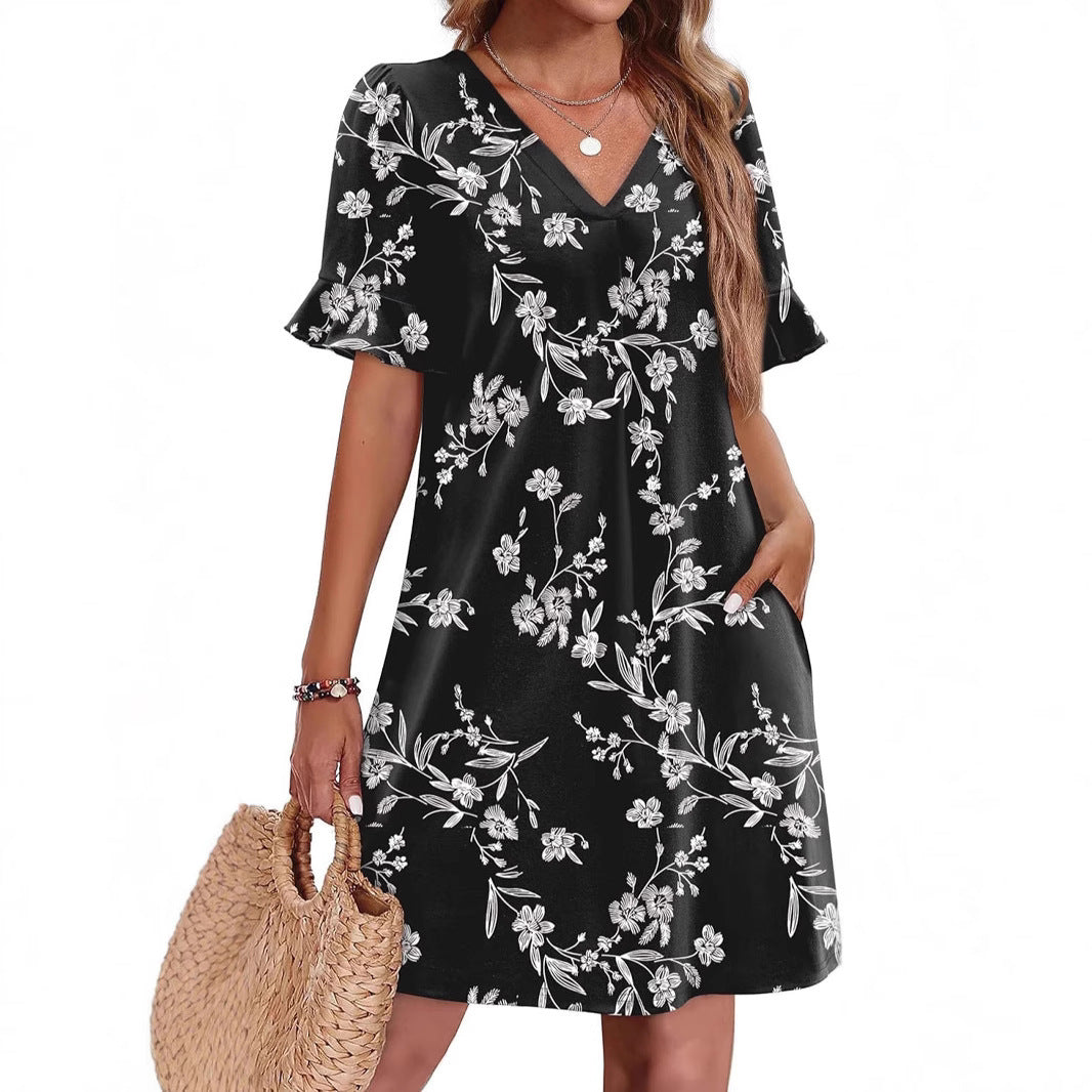 Women's V-neck Vacation Elegant Ruffled Dress With Pockets