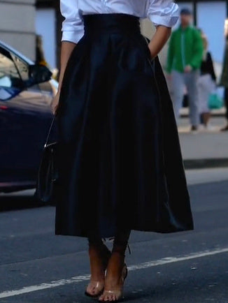 Solid Color Long-sleeved Shirt & High-waisted Skirt Suit