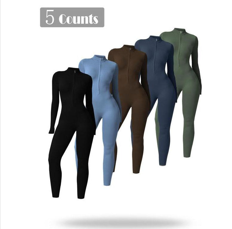 Women's Long-sleeve Zipper Yoga Sports Jumpsuit
