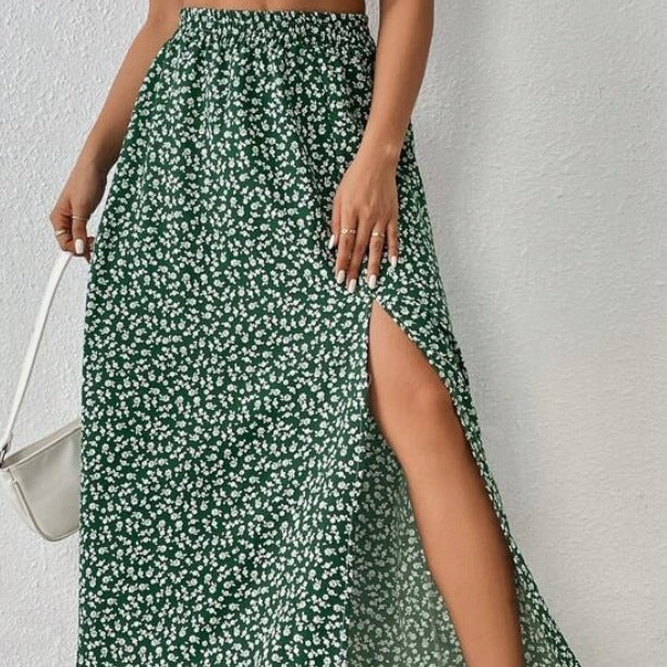 Women's Floral Split High Waist Printed Skirt