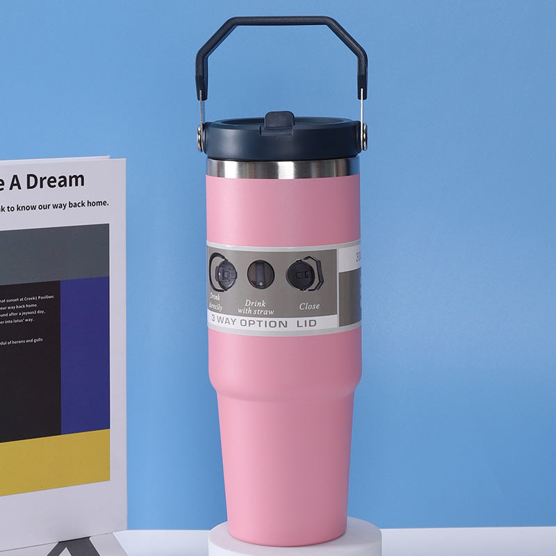 Stainless Steel Travel Cup Double Drinking Straw Cold Insulation Cup