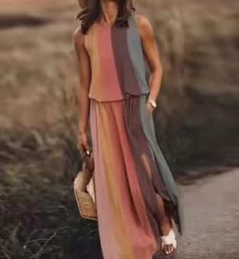 Sleeveless Printed Sling Long Women's Loose Split Dress