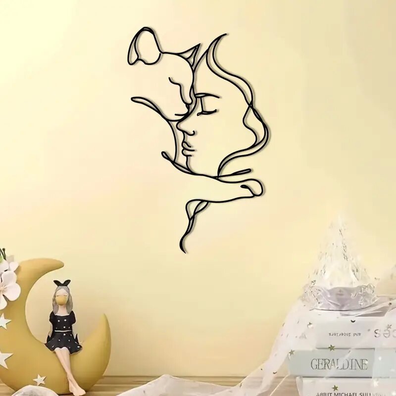 Abstract Simple Line Cat Metal Iron Art Creative Minimalist Character Art Woman Indoor Decoration