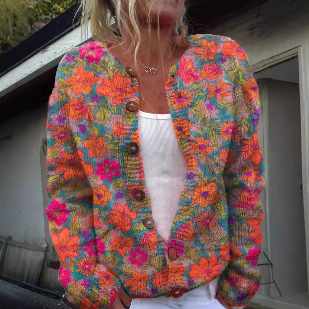 3D Digital Printing Cardigan Knitted Coat Women