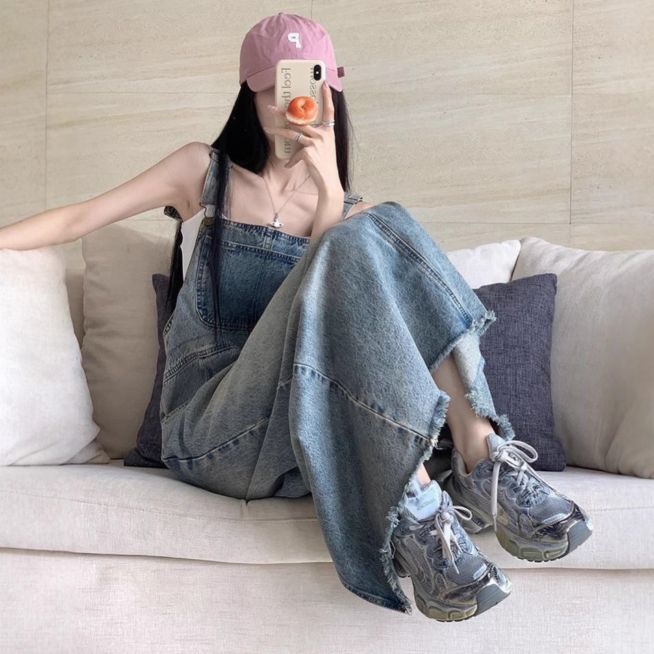 All-matching Retro Anti-aging Sleeveless Strap Dress Women's Spring And Summer Leisure Loose Slimming And Straight Denim Long Skirts