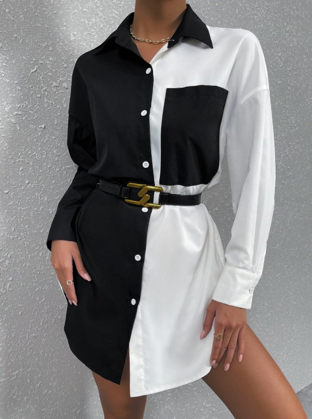 Women's Casual Shirt Black And White Contrast Suitable For Summer