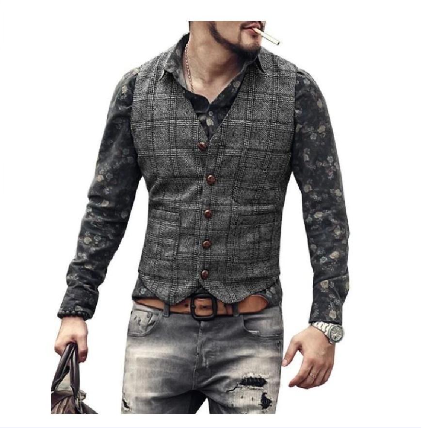 Fashion Plaid Punk Jacket Striped Flower V-Neck Slim Vest