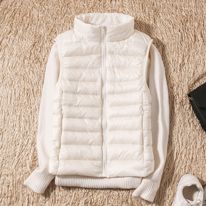 Autumn And Winter New Thin Lightweight Short Type Casual Fashion Stand-up Collar Down Jacket Vest Women's Light Down Feather Liner