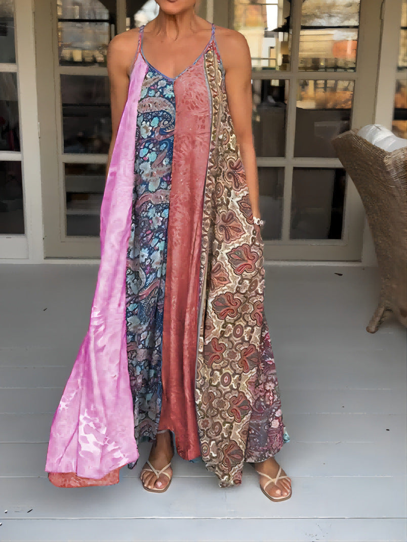 Multicolor Printing Multi-color Vacation Spaghetti Straps Long Skirt Large Swing Skirt