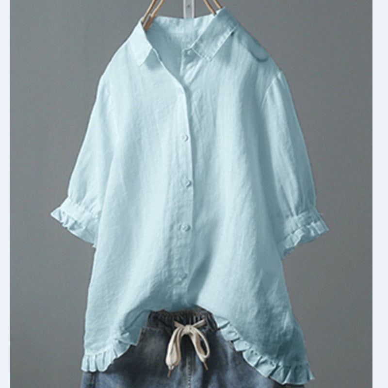 Women's Casual Single-breasted Ruffled Shirt