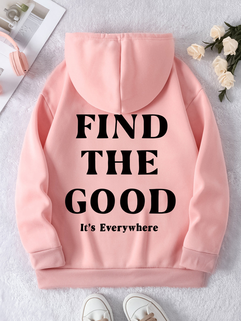 Brushed Hoody Plain Letter Printed Hoodie
