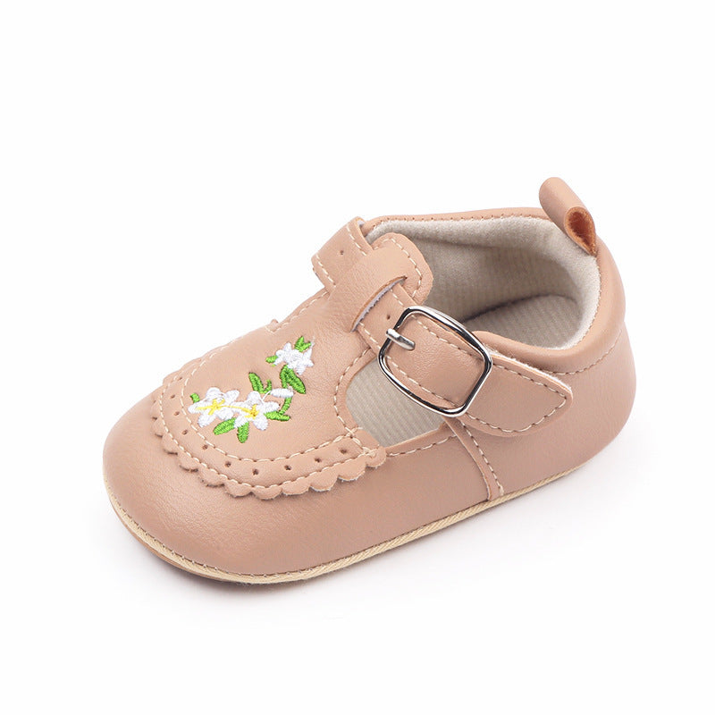 Baby Embroidered PU Leather Soft Bottom Non-slip Toddler Shoes
