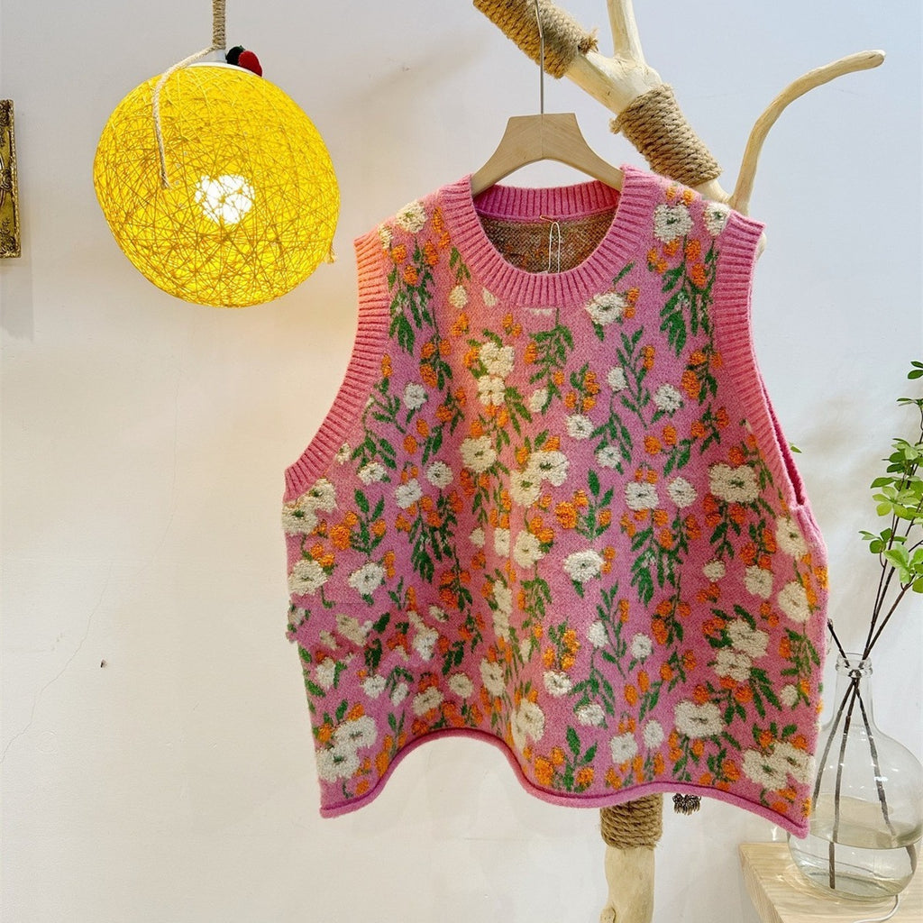 Women's Sleeveless Three-dimensional Floral Knitted Vest