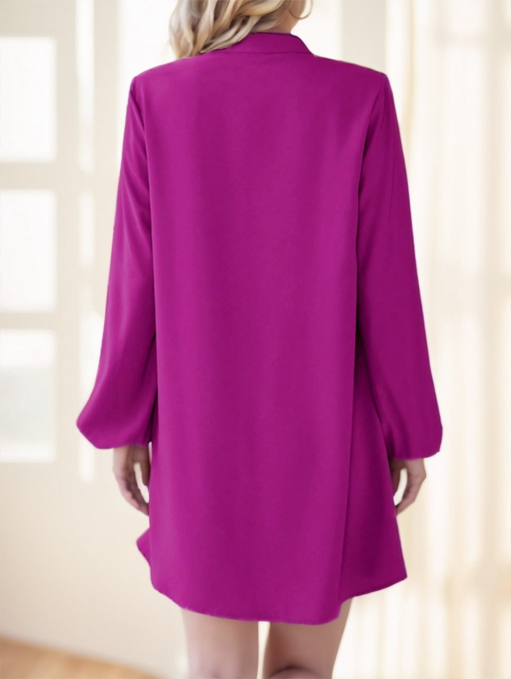 Round Neck Lantern Sleeve Shirt Dress