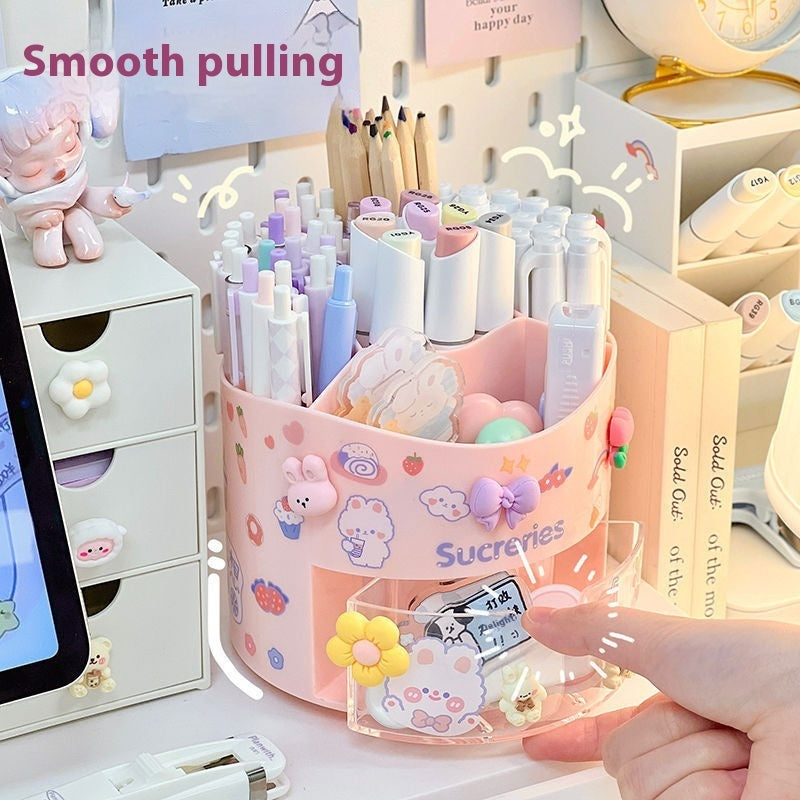 Multifunctional Large Capacity Division Rotating Pen Holder Drawer Rack