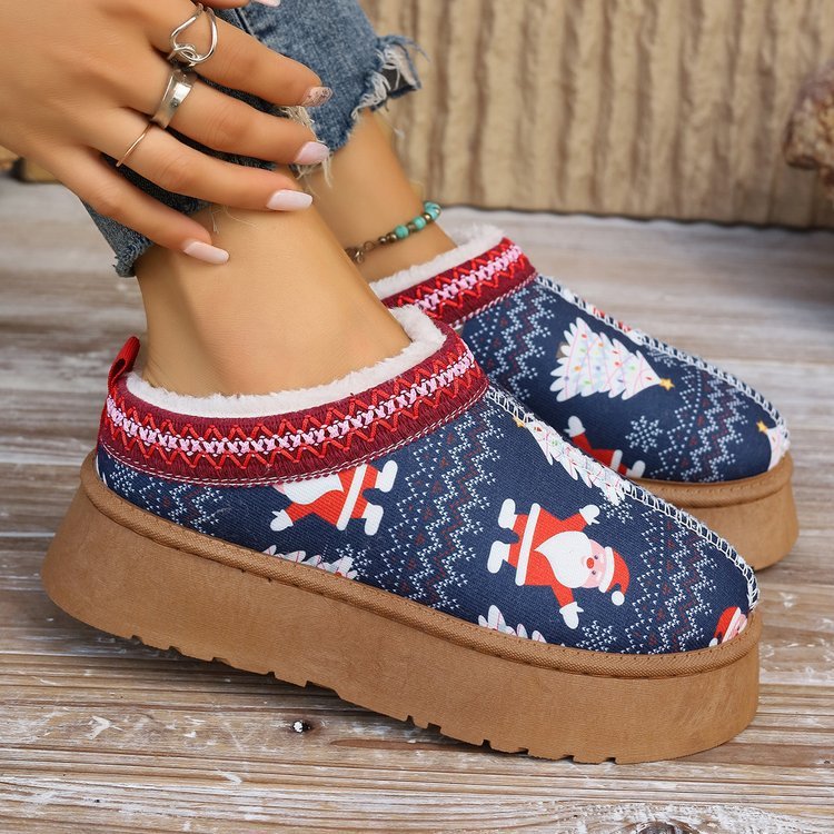 Women's Shoes Cartoon Pattern Thick Bottom Plush Low Top Toe Cap Lazy Slippers