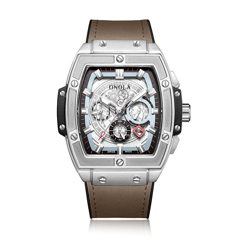 Barrel-shaped multi-function quartz men's watch