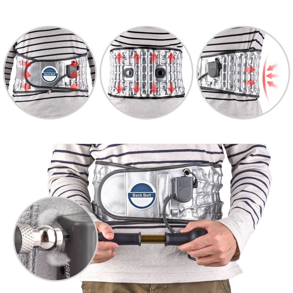 Inflatable belt lumbar traction massager