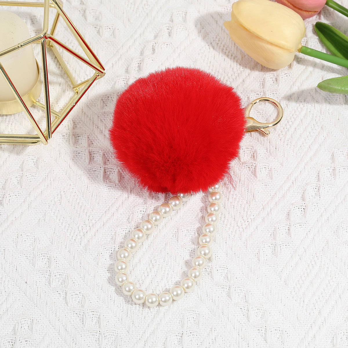 Cute Pearl Fuzzy Ball Pendant Bag Decorative Keychain