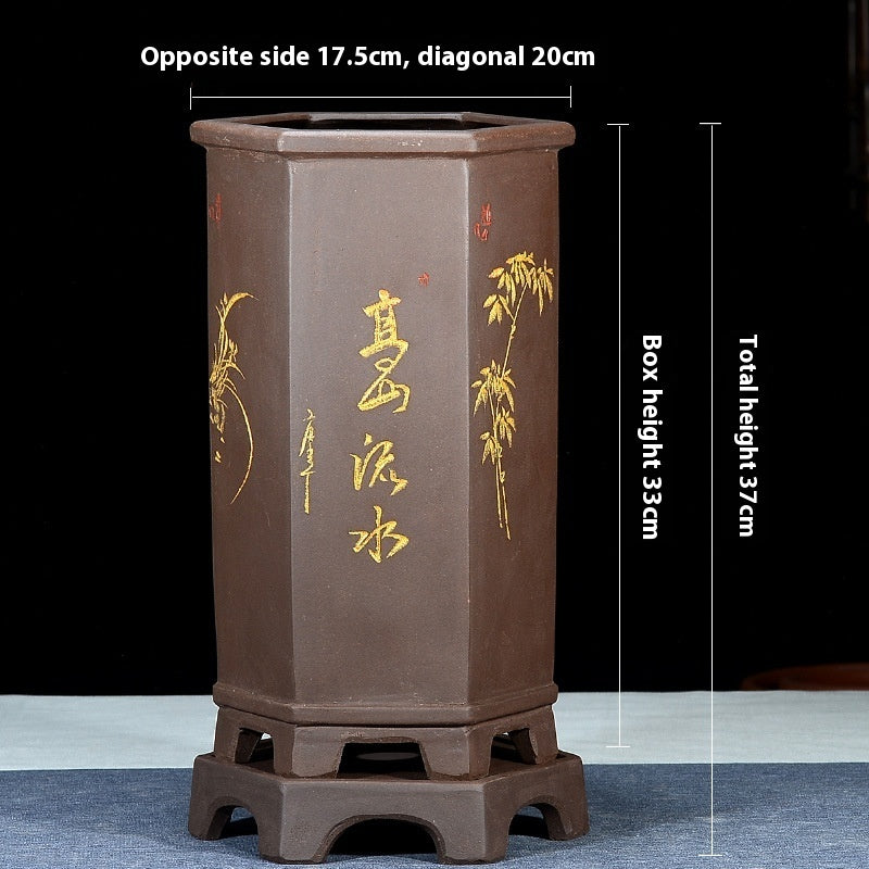 Fine Zisha Flowerpot Hand-carved Hexagonal