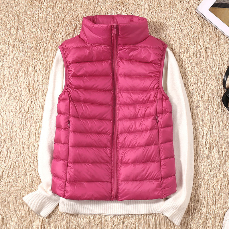 Autumn And Winter New Thin Lightweight Short Type Casual Fashion Stand-up Collar Down Jacket Vest Women's Light Down Feather Liner