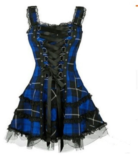 Air eyelet lace up short sleeveless skirt