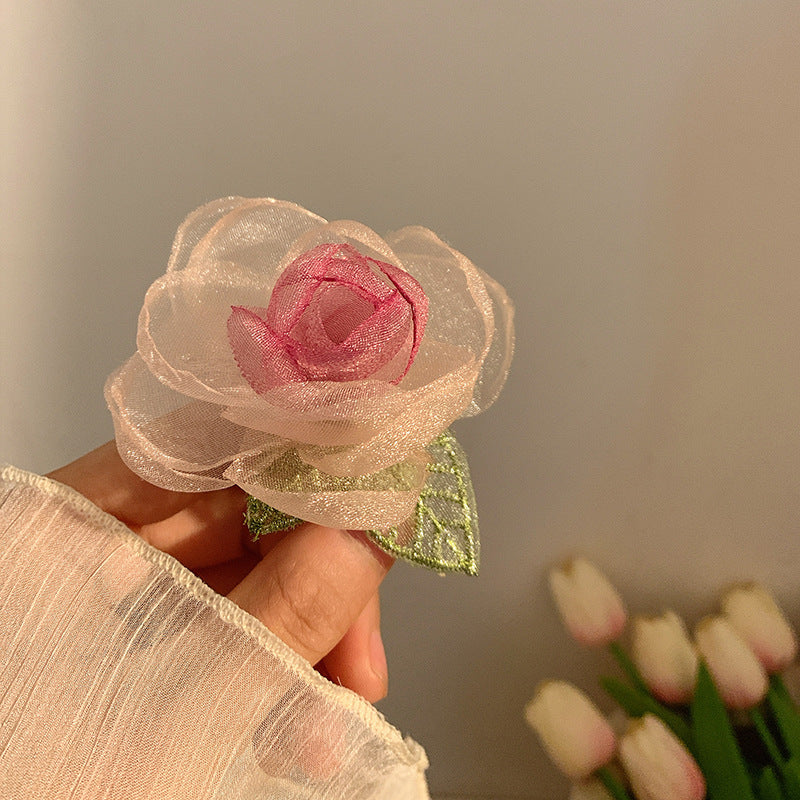 Dried Rose Barrettes Flower Female Mori Style Hair Accessories