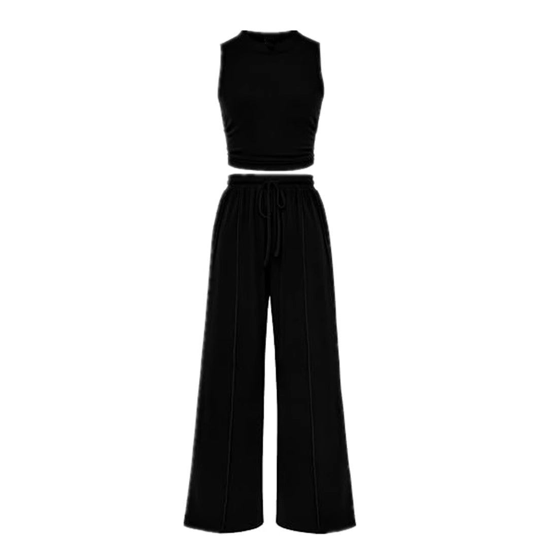 Trousers Elastic Waist Loose-fitting Sleeveless Shirt Suit
