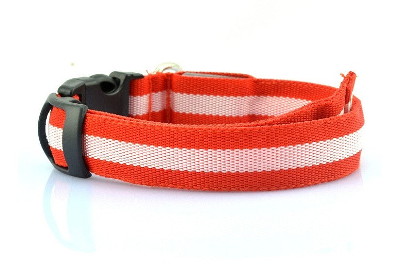 Manufacturer's spot 2.5cm stripe fiber LED luminous pet collar dog ring 6 color 3 size