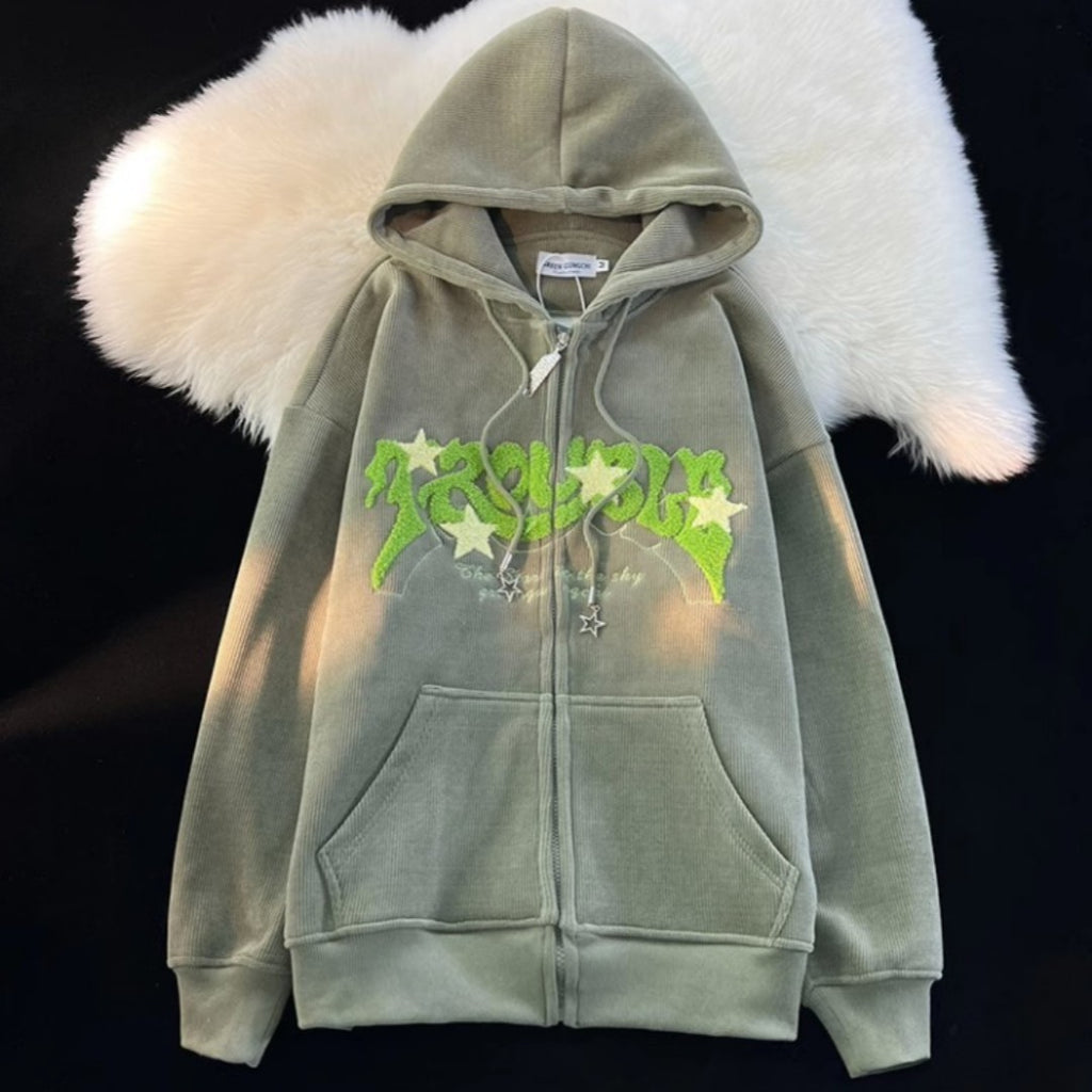 XINGX Corduroy Cardigan Coat Spring And Autumn Loose Hooded Sweater