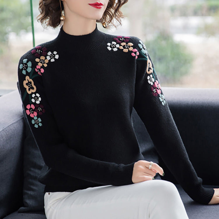 Knitted Pullover Sweater Female Loose Mock Neck