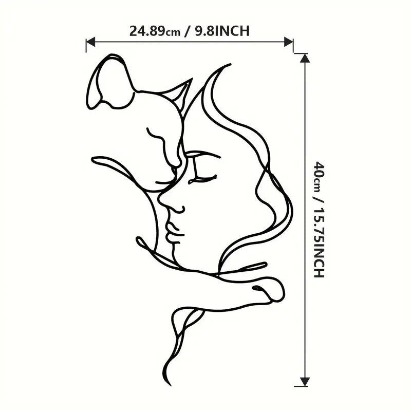 Abstract Simple Line Cat Metal Iron Art Creative Minimalist Character Art Woman Indoor Decoration