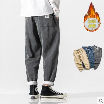 Japanese-style Retro Fleece Padded Jeans Male Plus Size