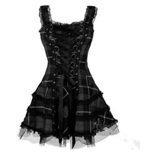 Air eyelet lace up short sleeveless skirt