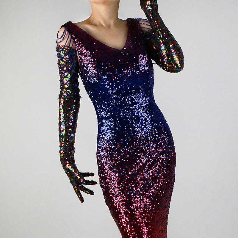 Sequined Sleeve Cover Lace Mesh Specialty