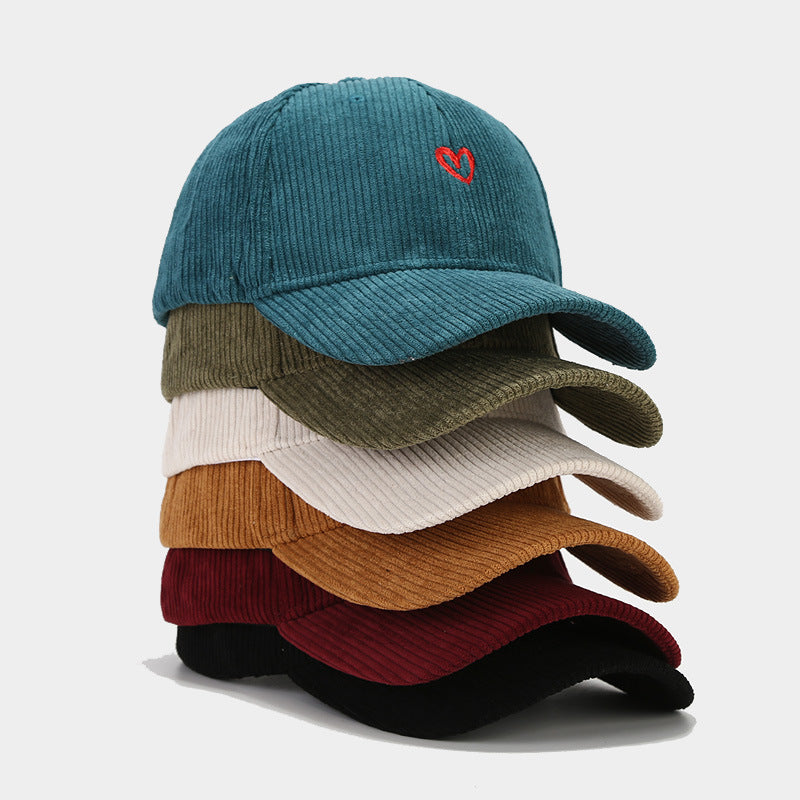 Spring And Autumn New Small Love Embroidered Corduroy Baseball Cap