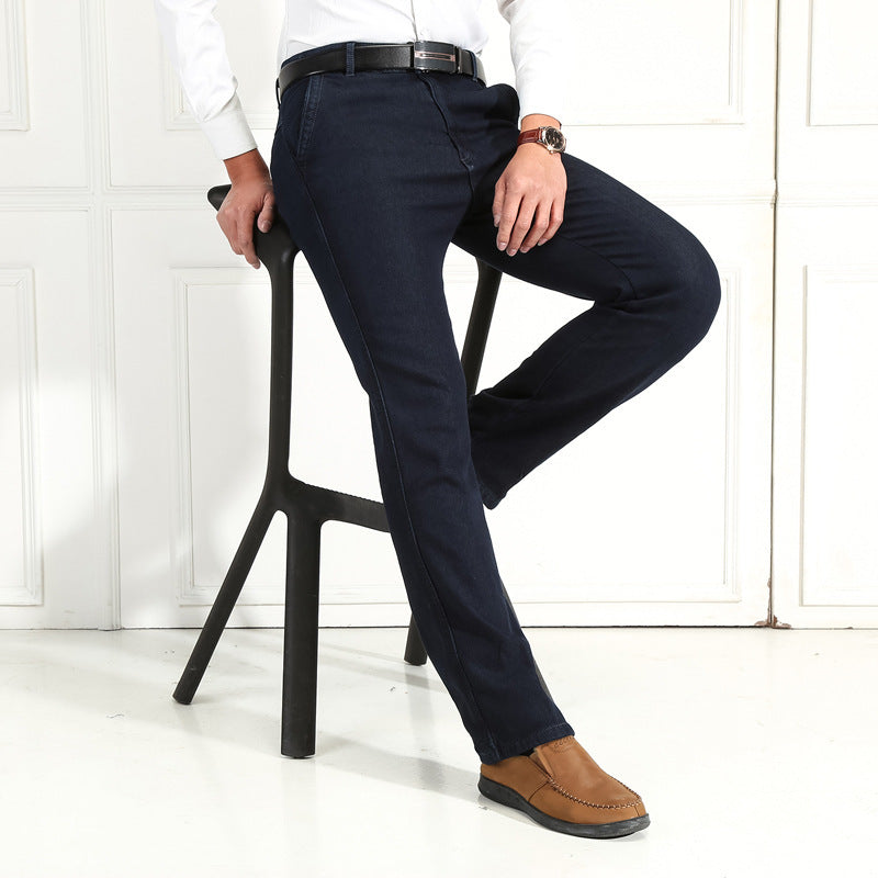 Men's stretch high waist thickened plus fleece jeans