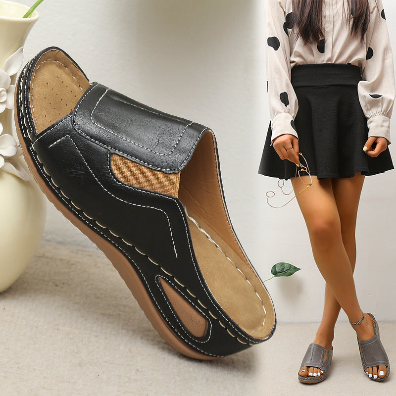 Open Toed Sloping Heel With Elastic And Tight Sole