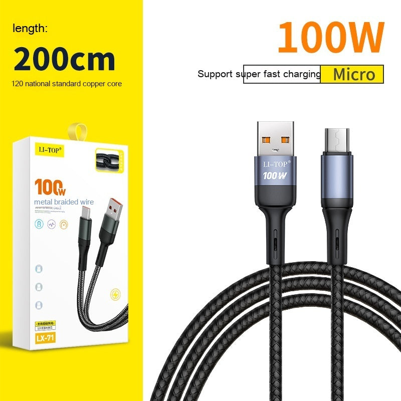 2 Meter Alloy Fish Wire Braided Charging Cable