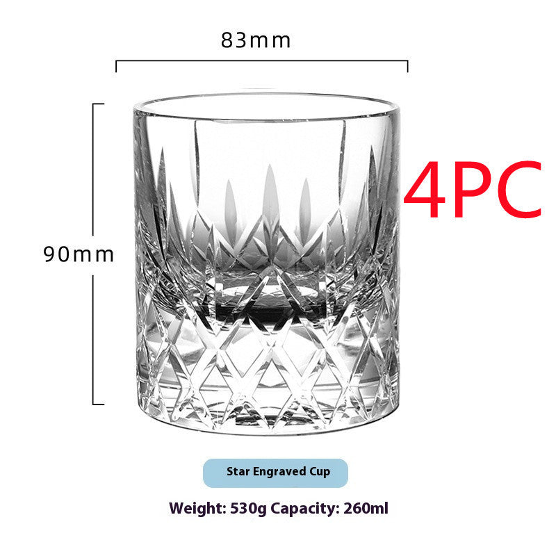 Whiskey Crystal Glass Handmade Fine Carved Wine Glass Ice Hockey Wide Mouth Light Luxury Shot Glass